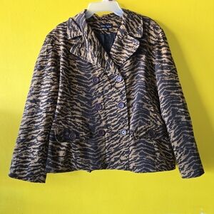 Dana Taylor Safari Style Jacket Tan  Black Tiger Print  XL Double Breasted